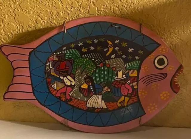 Vintage Terra Cotta Clay Pottery Mexican Folk Art Wall Hanging Handmade Fish