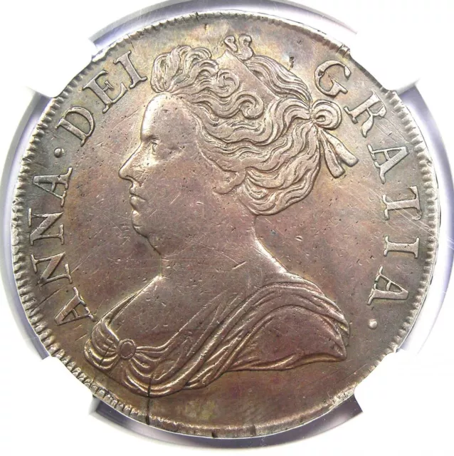 1713 Great Britain England Anne Plumes & Roses Crown Coin - NGC AU Details