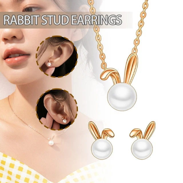 Collier/boucles d'oreilles avec pendentif lapin de Pâques et lapin de A