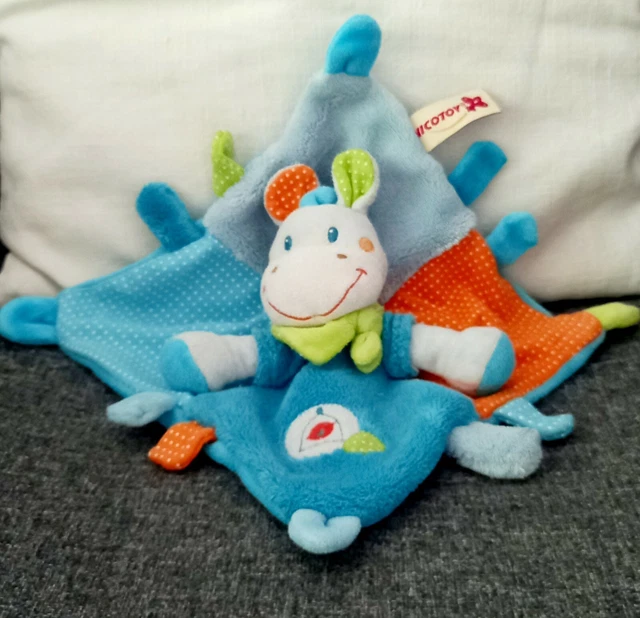 A7-Doudou plat cheval  girafe Zoé SIMBA NICOTOY KIABI  bleu vert orange oiseau