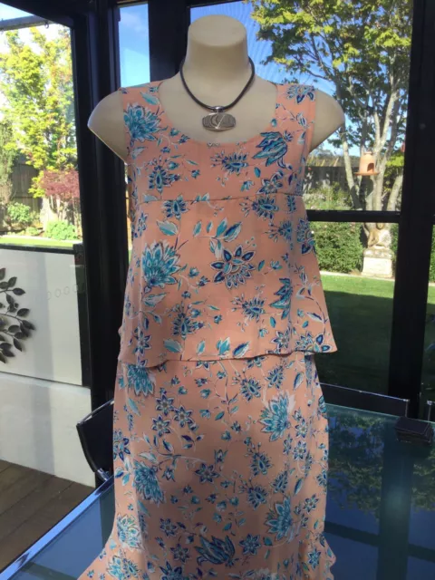 Gorgeous TABLE EIGHT Apricot and Blue Floral Print Dress Size 16