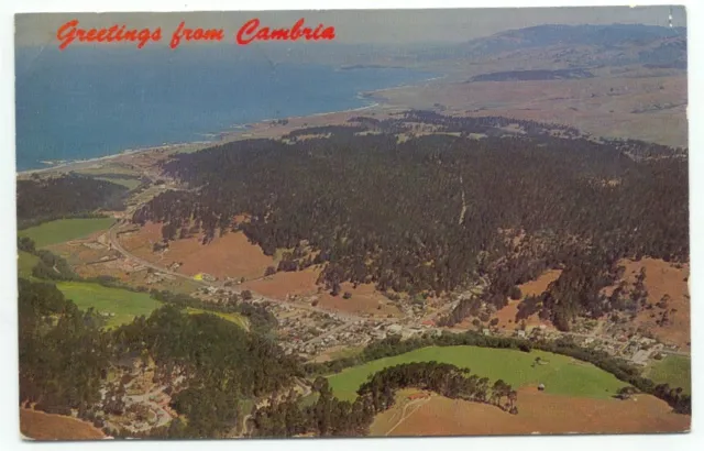 Cambria CA Vintage Aerial View Postcard California