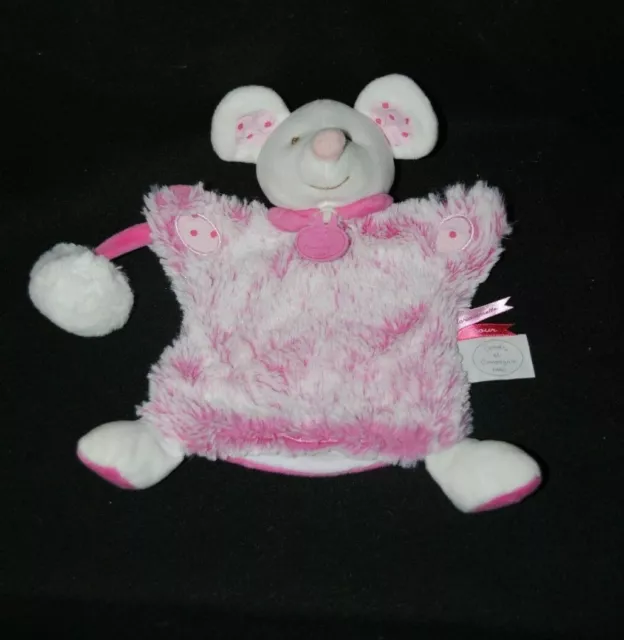 Marionnette souris Lovely DOUDOU ET COMPAGNIE rose blanc chiné fraise NEUF