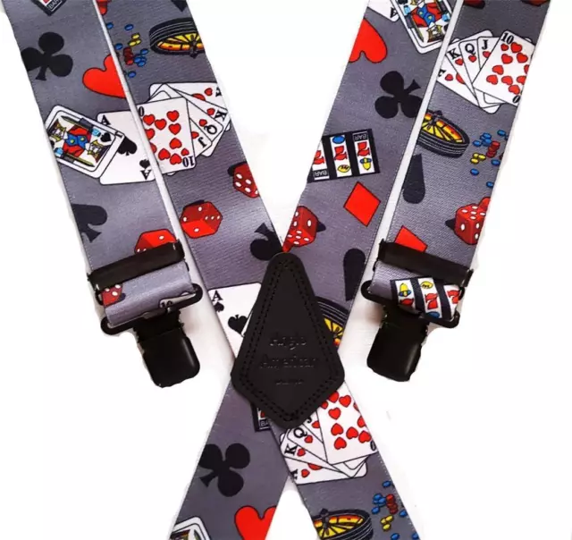 Mens Braces Heavy Duty 1.5" or 2" Casino Poker Dice Cards Trouser Black Clip