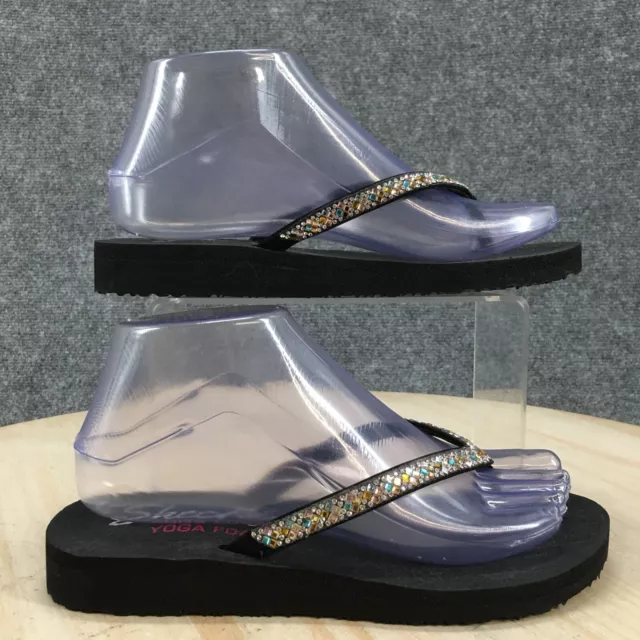 Skechers Yoga Foam Sandals Womens 6 Gray Black Thong Flip Flops