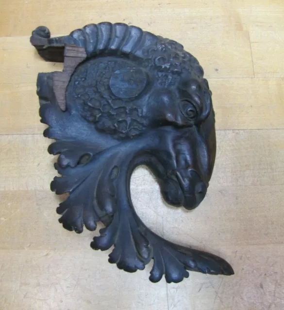 Antique Wooden Carved Rams Head Architectural Hardware Salvage Part Piece Art