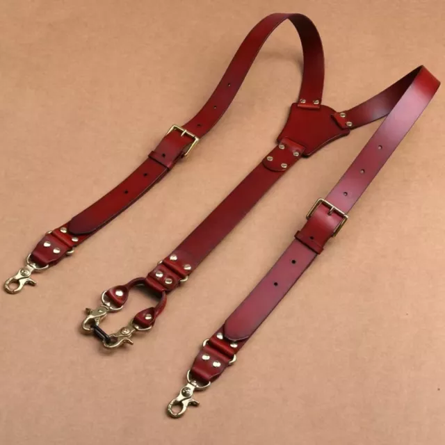 Y-back Suspenders Straps Men Duty Suspenders Adjustable Loops PU Leather,Heavy