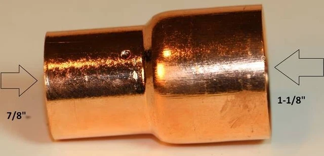 Copper Reducing Coupling For 1-1/8" to 7/8" O.D. Lines For Refrigeration, A/C