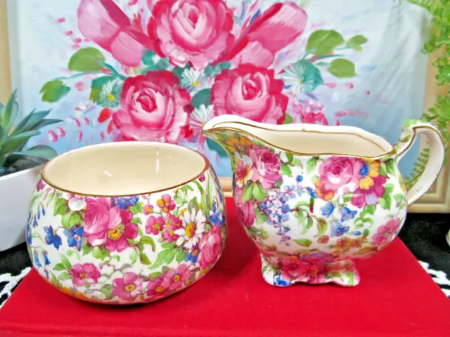Royal Winton  SUMMERTIME Chintz creamer and sugar holder England 1950s