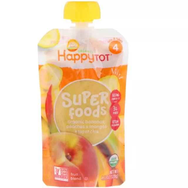Happy Family Organics, HappyTot, SuperFoods, Bananas, Peaches & Mangos + Super