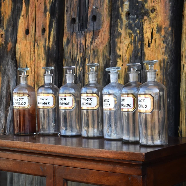 ANTIQUE 1862 VICTORIAN Apothecary Bottles Glass Waltons Patent New York