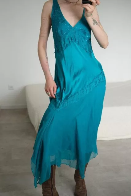 Vintage turquoise dress made of natural silk Monsoon, UK14