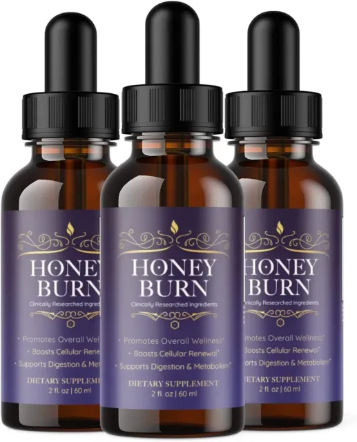 (3 Pack) Honey Burn Drops - Full Body Management, Formula Liquid Drops - 60ml