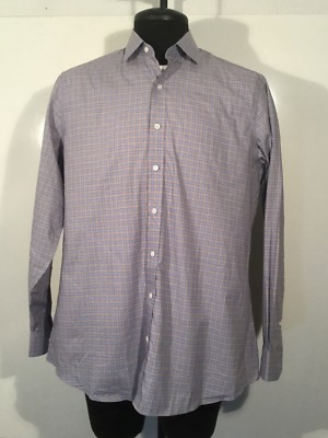 J Hilburn Mens Size 16.5 / 33 Dress Shirt Light Italian Cotton Blue Custom 0212