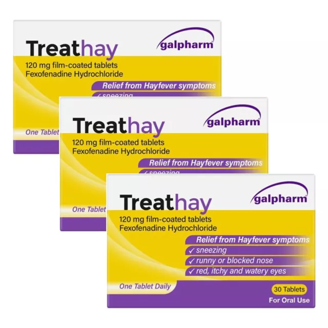 3x Treathay Hayfever Relief 30 Tablets Fexofenadine 120mg ALLERGY