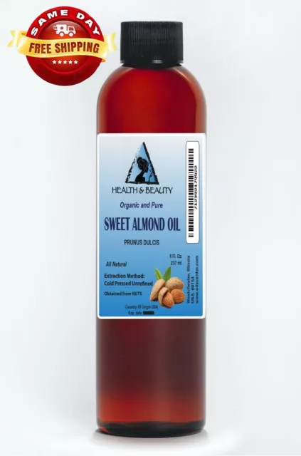 Sweet Almond Oil Unrefined Organic Carrier Cold Pressed 100% Pure 8 Oz