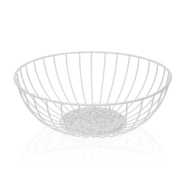 Portafrutta Versa Damasco Bianco Metallo Acciaio Legno MDF 28 x 10 x 28 cm