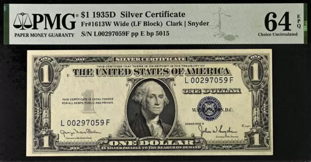1935D $1 Silver Certificate PMG 64EPQ wanted popular Fr 1613Narrow