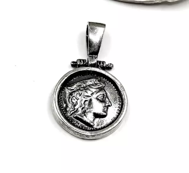 Greek Coin Sterling Silver 925 Pendant with Goddess Hera