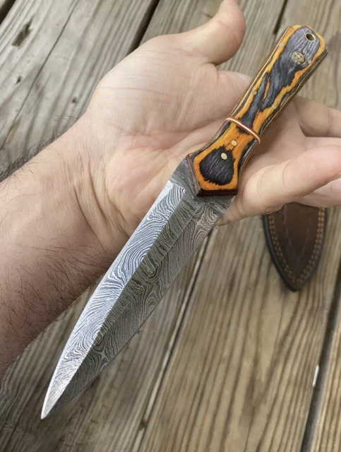 Custom Handmade Forged Damascus Steel hunting Dagger Boot Fix Blade Knife Sheath
