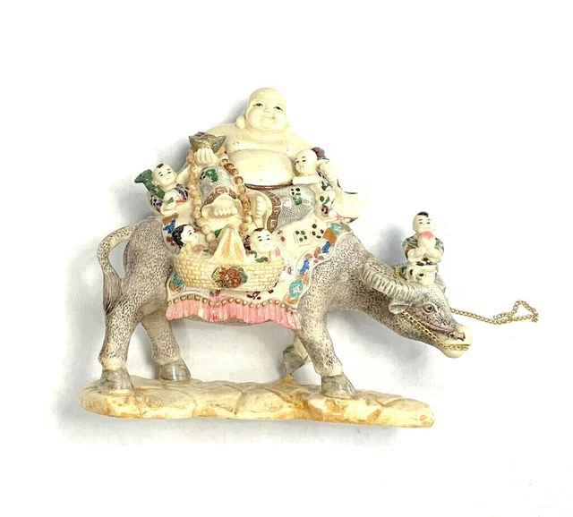 Vintage Buddha Cow Decor Statue Figure Religious Large Wealth Happiness Luck Htf