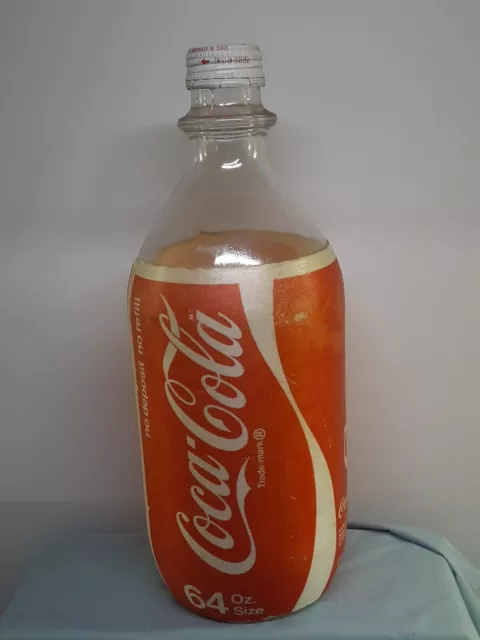 Vintage 64 OZ. Coca Cola Glass Bottle with White Styrofoam Label