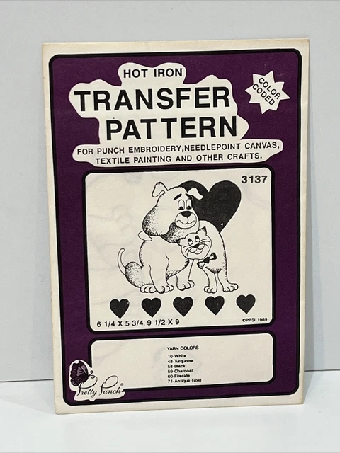 Pretty Punch Hierro Caliente Transferencia Codificada por Color Patrón Vintage #3137 Perro Gato Corazón