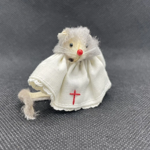 Vintage Dressed Mouse With Nurse Outfit Original Figure Fur Toys West Germany
