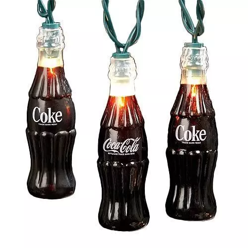 10-Light Set COCA-COLA Plastic COKE BOTTLE Christmas 3.75" Tall NEW Adler CC5801