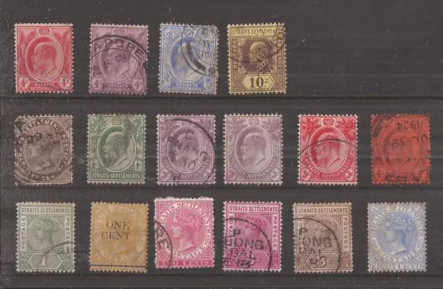 Straits Settlements Qv - Kevii  16 Stamps Used