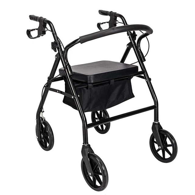 Déambulateur 4 Roues Pliable Léger, Déambulateur avec Siège et Plateau, Rollator