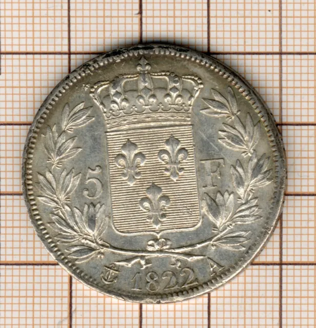 Louis XVIII 5 Francs Silver 1822 a Paris