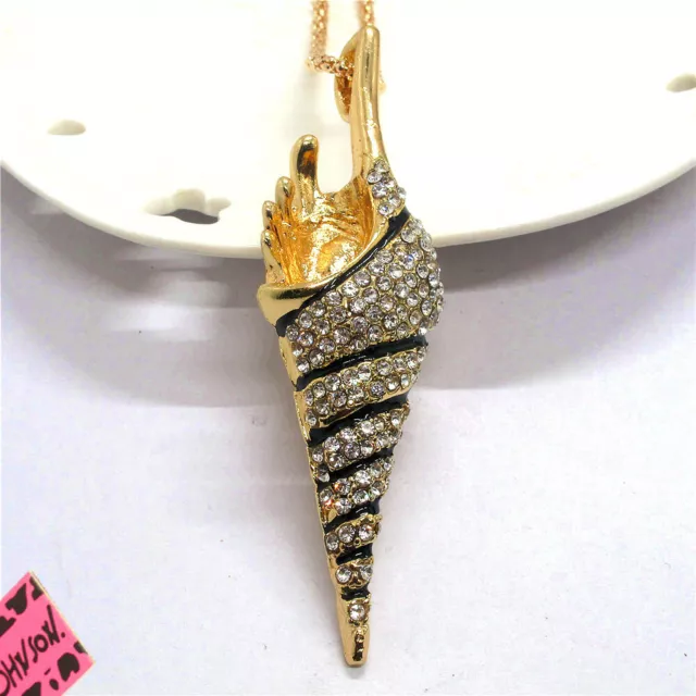 New Fashion Women Bling Rhinestone Cute Conch Crystal Pendant Chain Necklace 2
