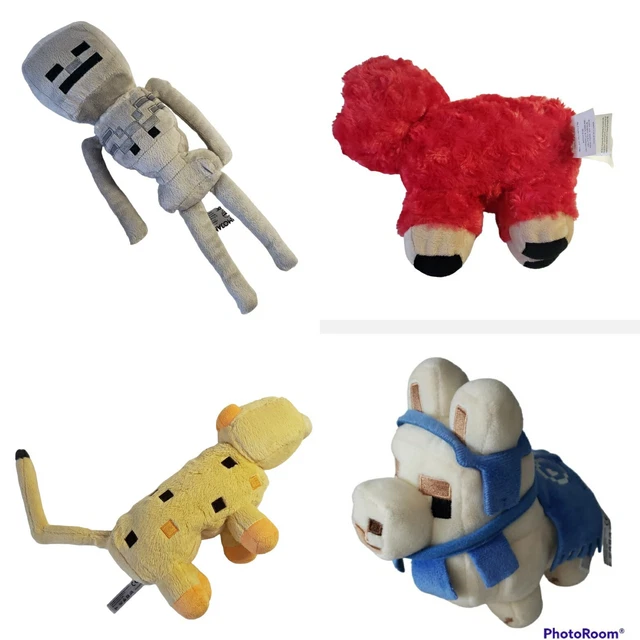 MINECRAFT PLUSH LOT Red Fluffy Sheep, Baby Llama, Skeleton, Ocelot