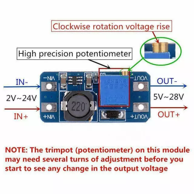 MT3608 Convertitore step-up DC-DC Booster Alimentatore Scheda 1PC Boost Modu J2
