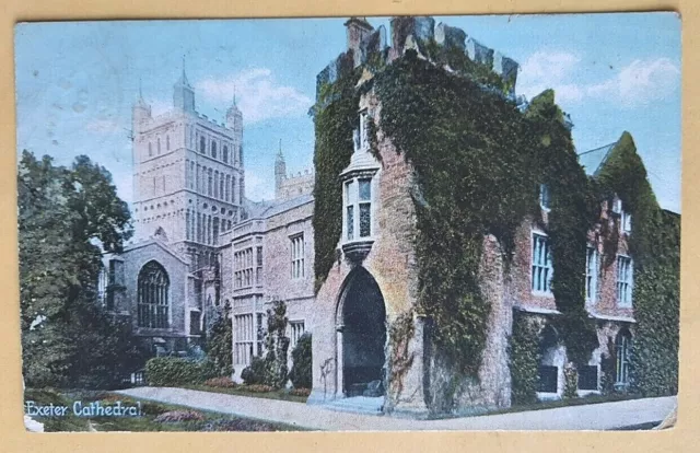 Postcard Exeter Cathedral. Devon. Postmark Stokesley-Yorkshire 1909