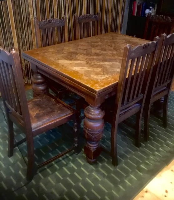 dining table and 6 chairs antique oak extendable