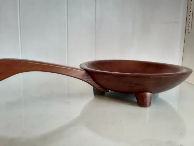 Vintage Americana Munising 3-Footed Wooden Snack Serving Bowl w Handle 3 Feet