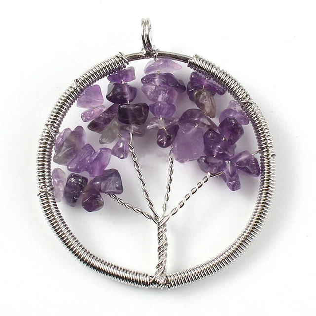 Natural Crystal Quartz Tree of Life Stone Pendant Amulet Healing Reiki Chakra
