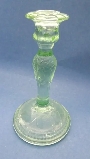 Vintage Candle Stick Holder Green Vaseline Glass