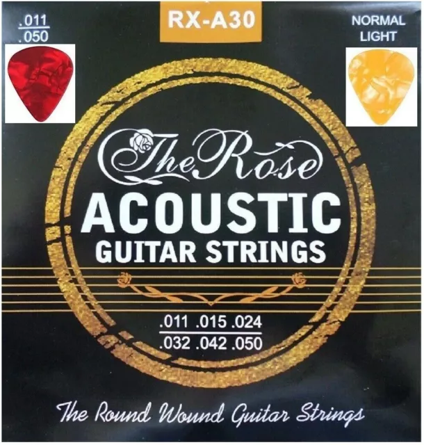 Acoustic Guitar Strings -  1 Set With 2 Guitar Picks - Normal Light Gauge 11-50