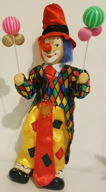 Poupée Clown Automate Musical Vintage - Porcelaine Et Tissu - 28 Cm