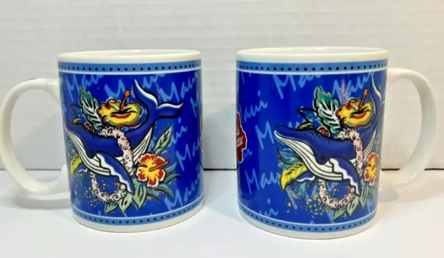 Vintage 2002 Hilo Hattie Coffee Mug Maui Island Heritage Whale Design Set Of 2