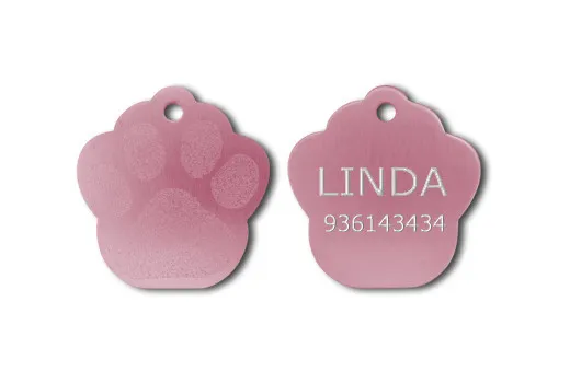 Medaglietta Cane Gatto a forma di ZAMPINA ROSA 25x25 mm. INCISIONE GRATUITA