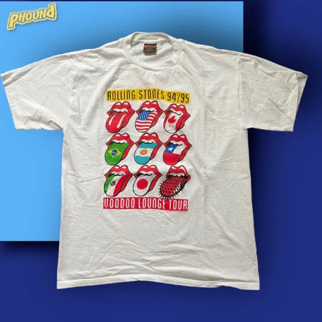 Rolling Stones World Tour 94/95 Voodoo Lounge Vintage White T-Shirt Size XL Rare