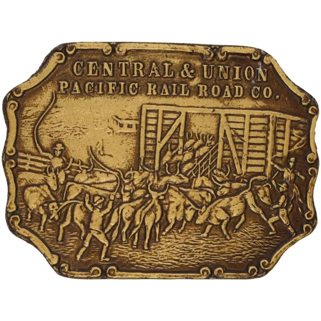 Central Union Pacific UP Cattle Drive Roundup Railroad Train 70s Vtg Belt Buckle