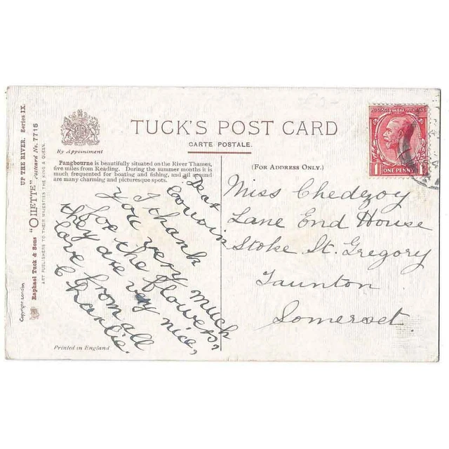 CARTE POSTALE STOKE ST GREGORY Somerset envoyée au cachet de la poste