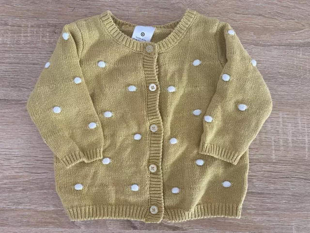 Target Baby Girls Mustard/white Spots Knit Cardigan Size 000 /organic Cotton