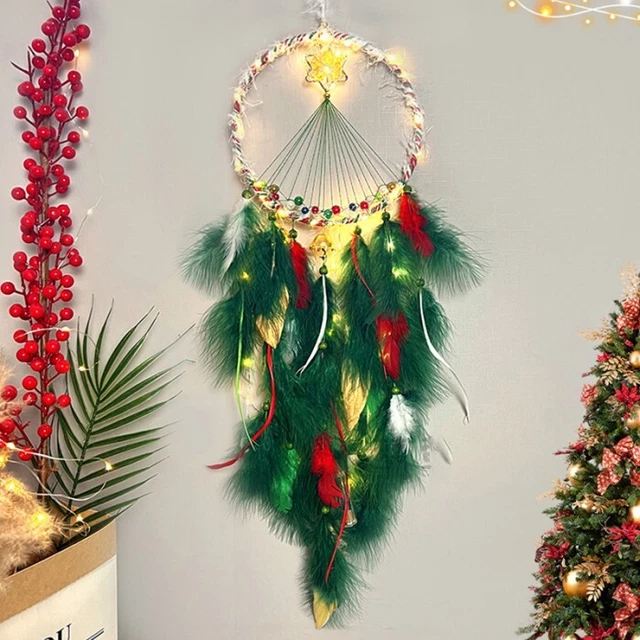 Christmas Crystal Stone Dreamcatcher Feather Wind Chime Hanging Gift