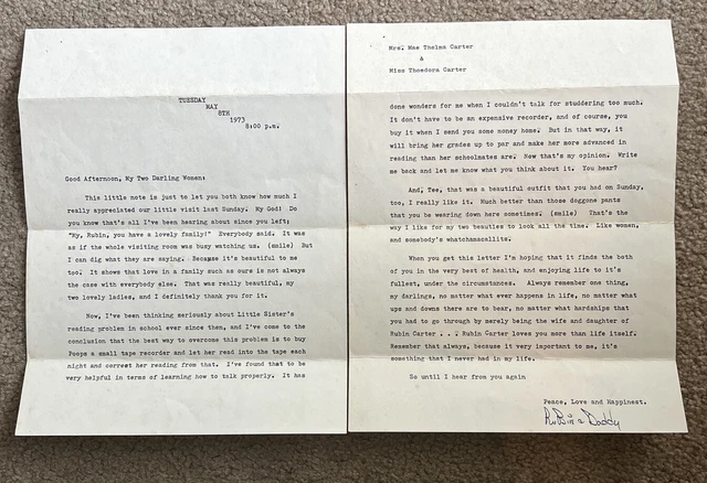 Rubin "Hurricane" Carter Typed Letter Signed From Prison To His Wife & Daughter